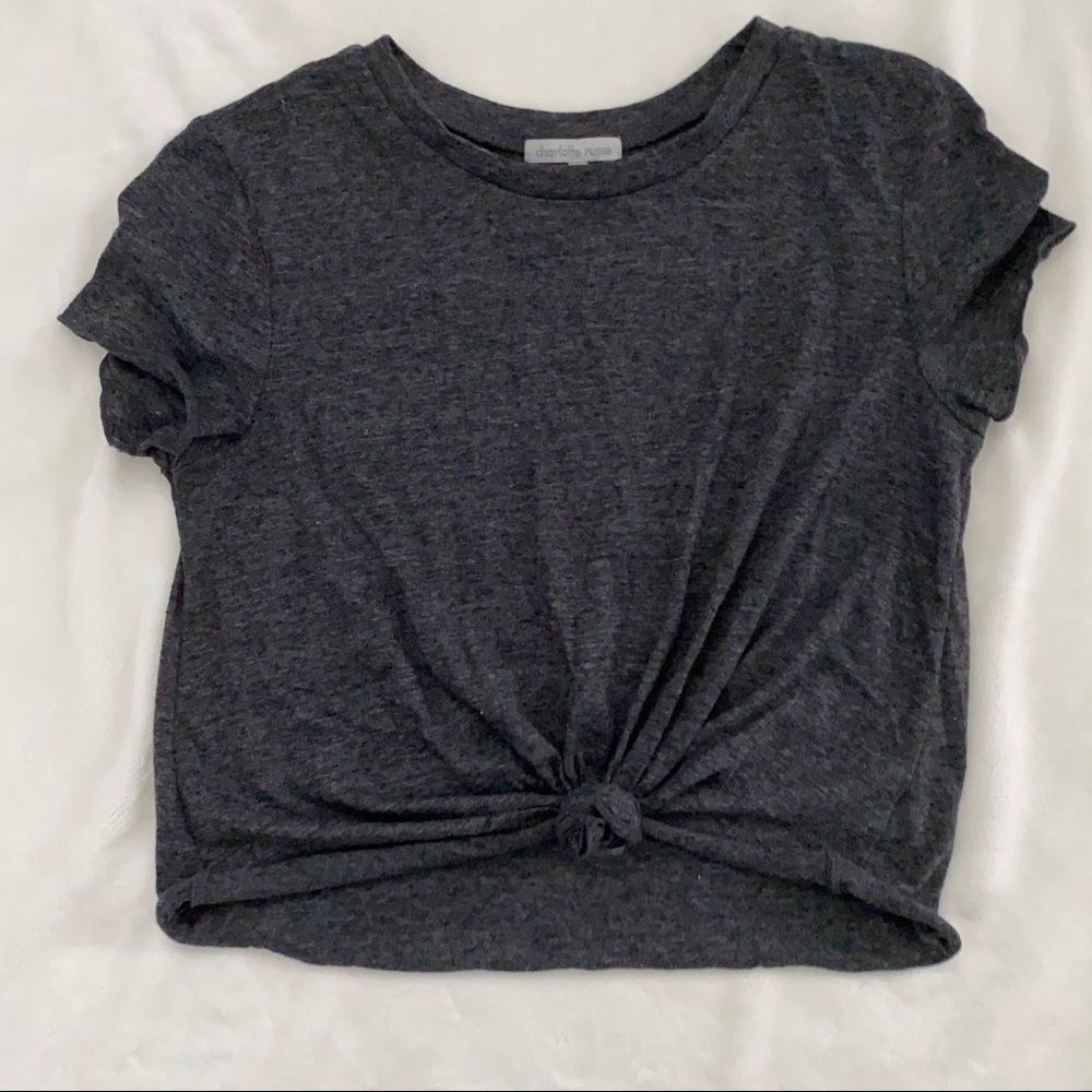 Dark Gray Cropped Tie Tee - Picture 5 of 7
